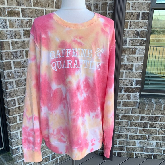 Sweatshirt Womens Large Tie Dye Caffeine Modern Canvas Pink Peach Pullover - Picture 4 of 10